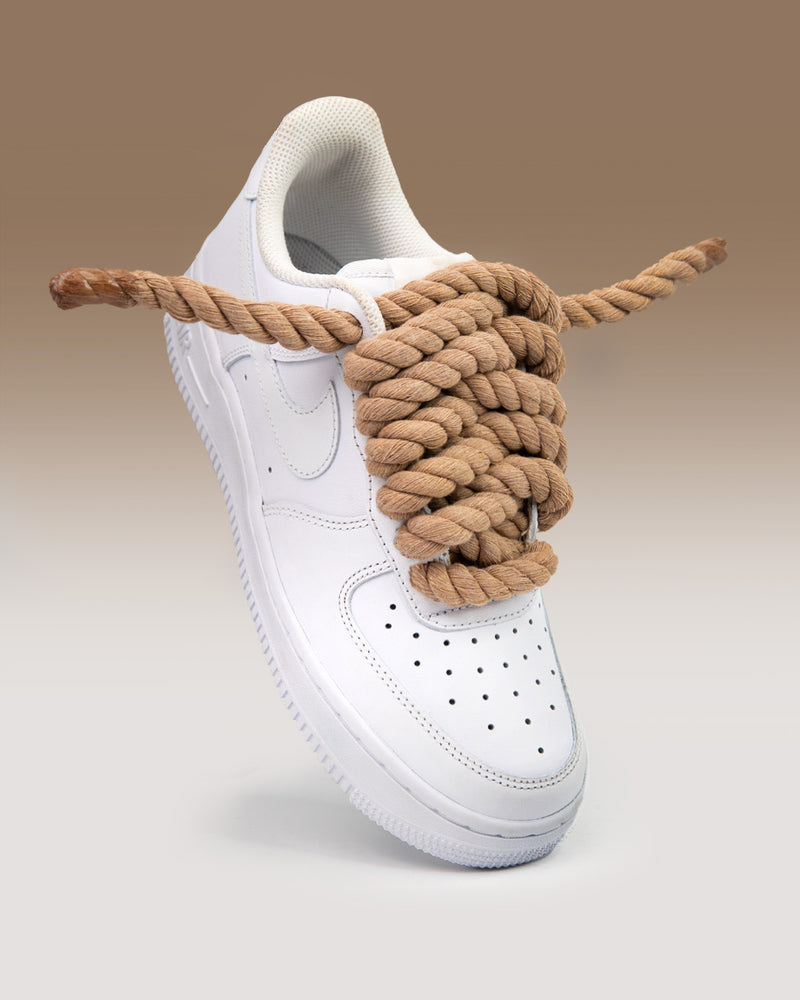 Nike Air Force 1 White Custom Chunky Rope Laces - Beige - King Of Kicks