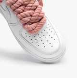Nike Air Force 1 White Custom Chunky Rope Laces - Pink - Close Up - King Of Kicks