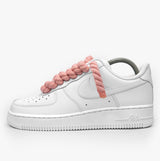 Nike Air Force 1 White Custom Chunky Rope Laces - Pink - King Of Kicks