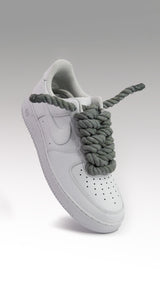 Nike Air Force 1 White Custom Chunky Rope Laces - Charcoal Black - King Of Kicks